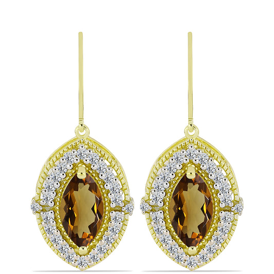 Cercei din Argint 925 Placat cu Aur ( 5.36 grame ) cu Cuarț Coniac și Topaz Alb 6.71 Carate