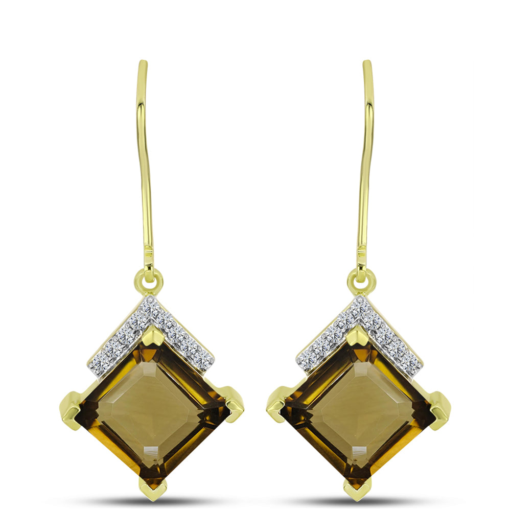 Cercei din Argint 925 Placat cu Aur ( 2.58 grame ) cu Cuarț Coniac și Topaz Alb 7.01 Carate 1 