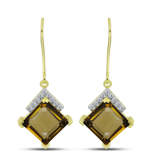 Cercei din Argint 925 Placat cu Aur ( 2.58 grame ) cu Cuarț Coniac și Topaz Alb 7.01 Carate