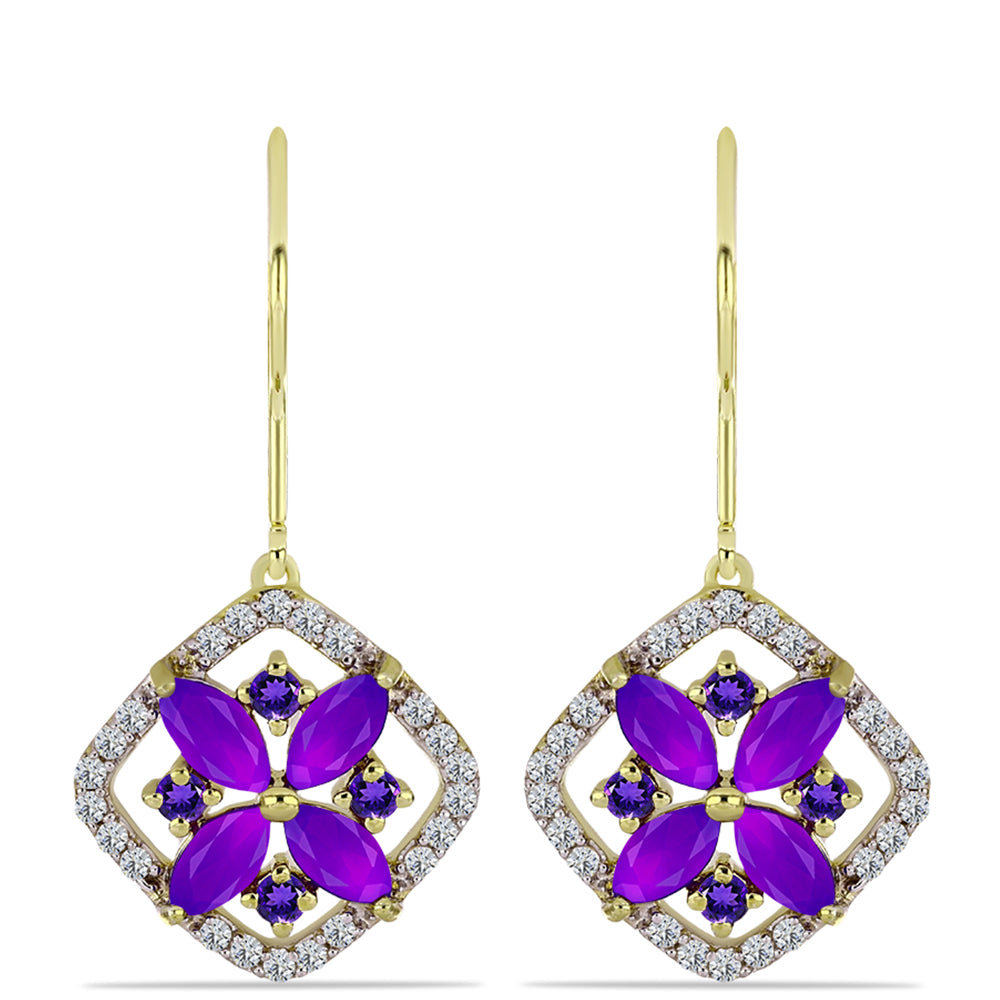 Cercei din Argint 925 Placat cu Aur ( 3.44 grame ) cu Agat Violet și Ametist Marocan 2.42 Carate 1 