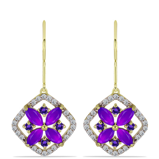 Cercei din Argint 925 Placat cu Aur ( 3.44 grame ) cu Agat Violet și Ametist Marocan 2.42 Carate