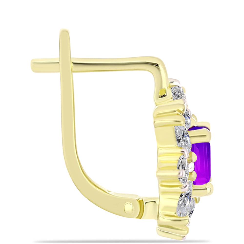 Cercei din Argint 925 Placat cu Aur ( 3.9 grame ) cu Agat Violet și Topaz Alb 2.68 Carate 2 