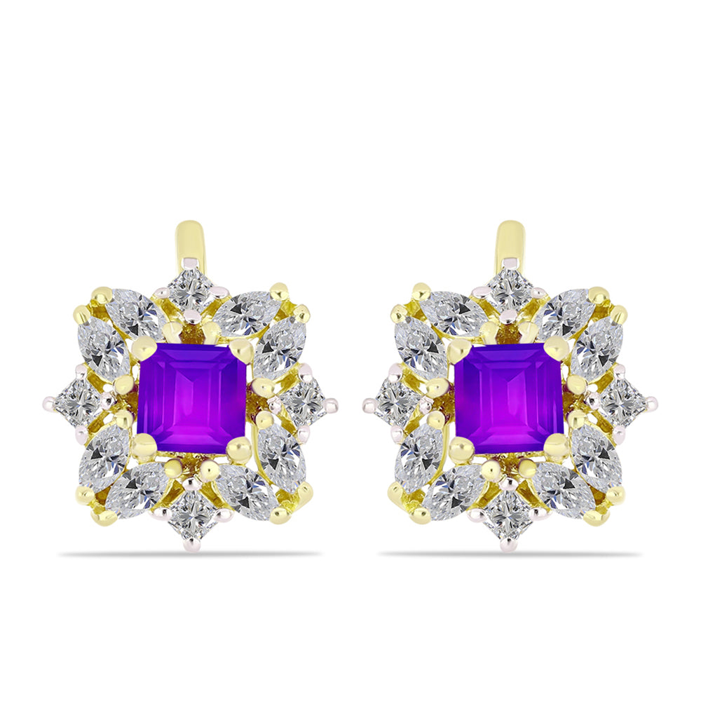 Cercei din Argint 925 Placat cu Aur ( 3.9 grame ) cu Agat Violet și Topaz Alb 2.68 Carate