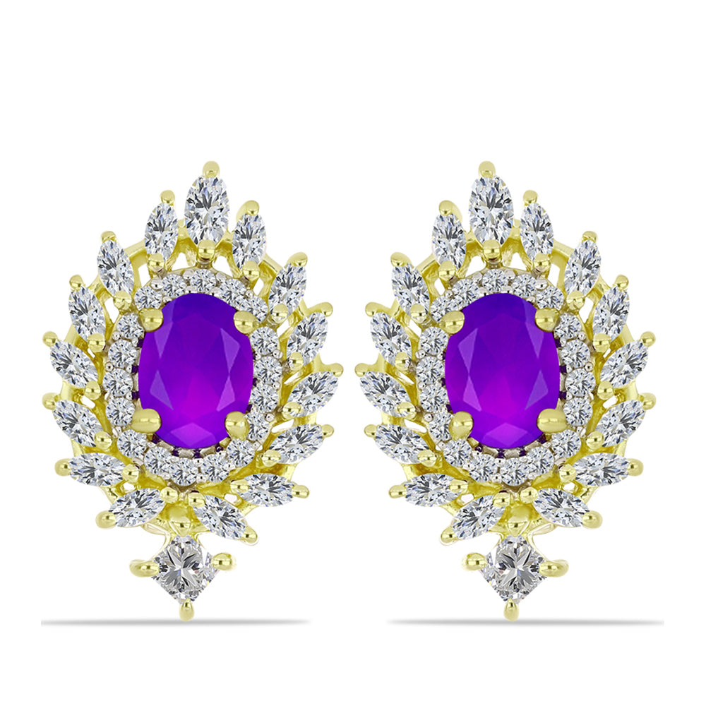 Cercei din Argint 925 Placat cu Aur ( 5.71 grame ) cu Agat Violet și Topaz Alb 2.82 Carate