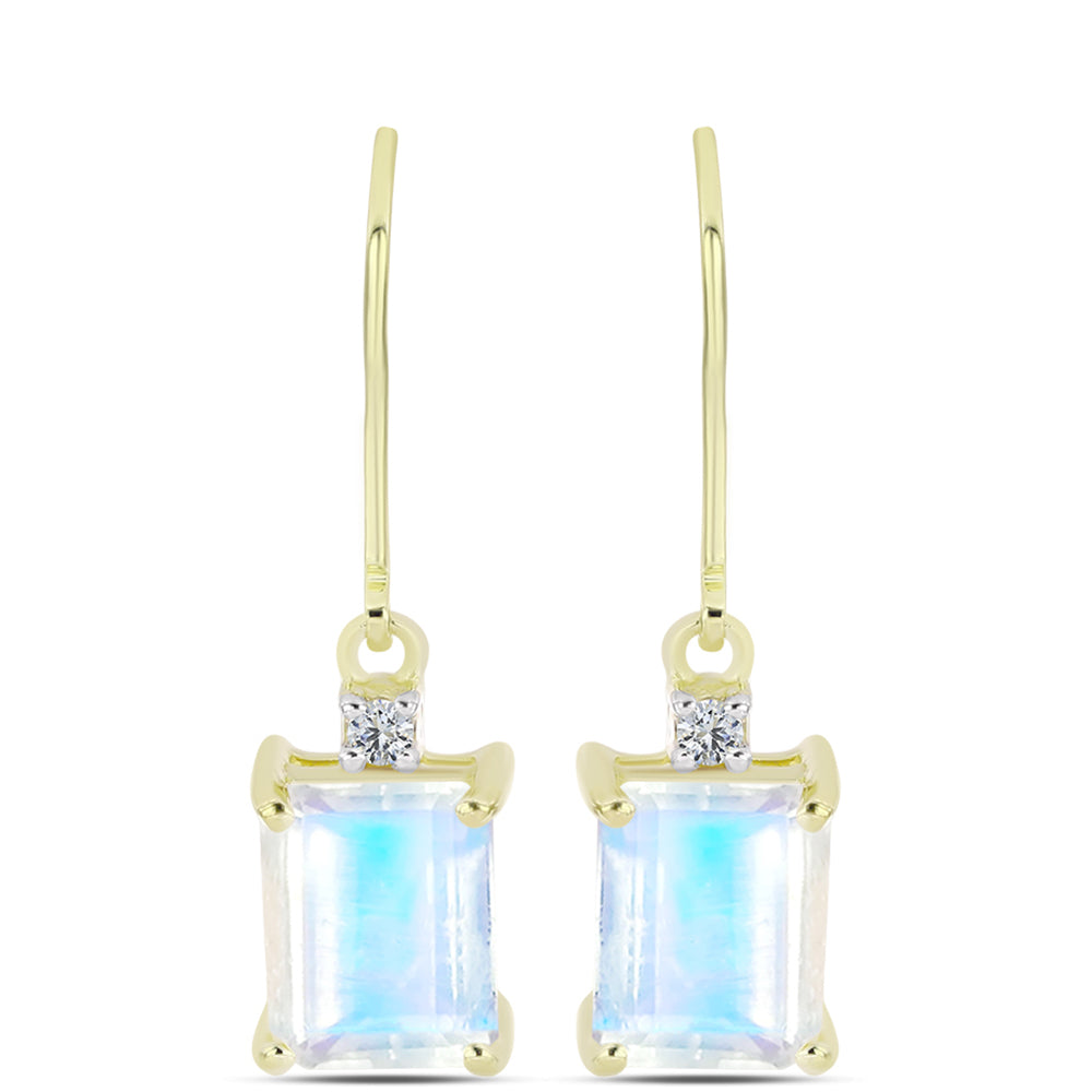 Cercei din Argint 925 Placat cu Aur ( 2.46 grame ) cu Piatra Lunii Curcubeu și Topaz Alb 4.56 Carate