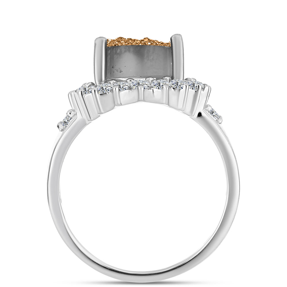 Inel din Argint 925 ( 4.09 grame ) cu Drusy Auriu și Topaz Alb 6.62 Carate 2 