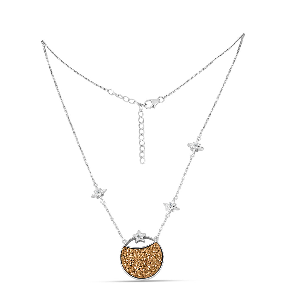 Colier din Argint 925 ( 7.66 grame ) cu Drusy Auriu și Topaz Alb 11.32 Carate 1 