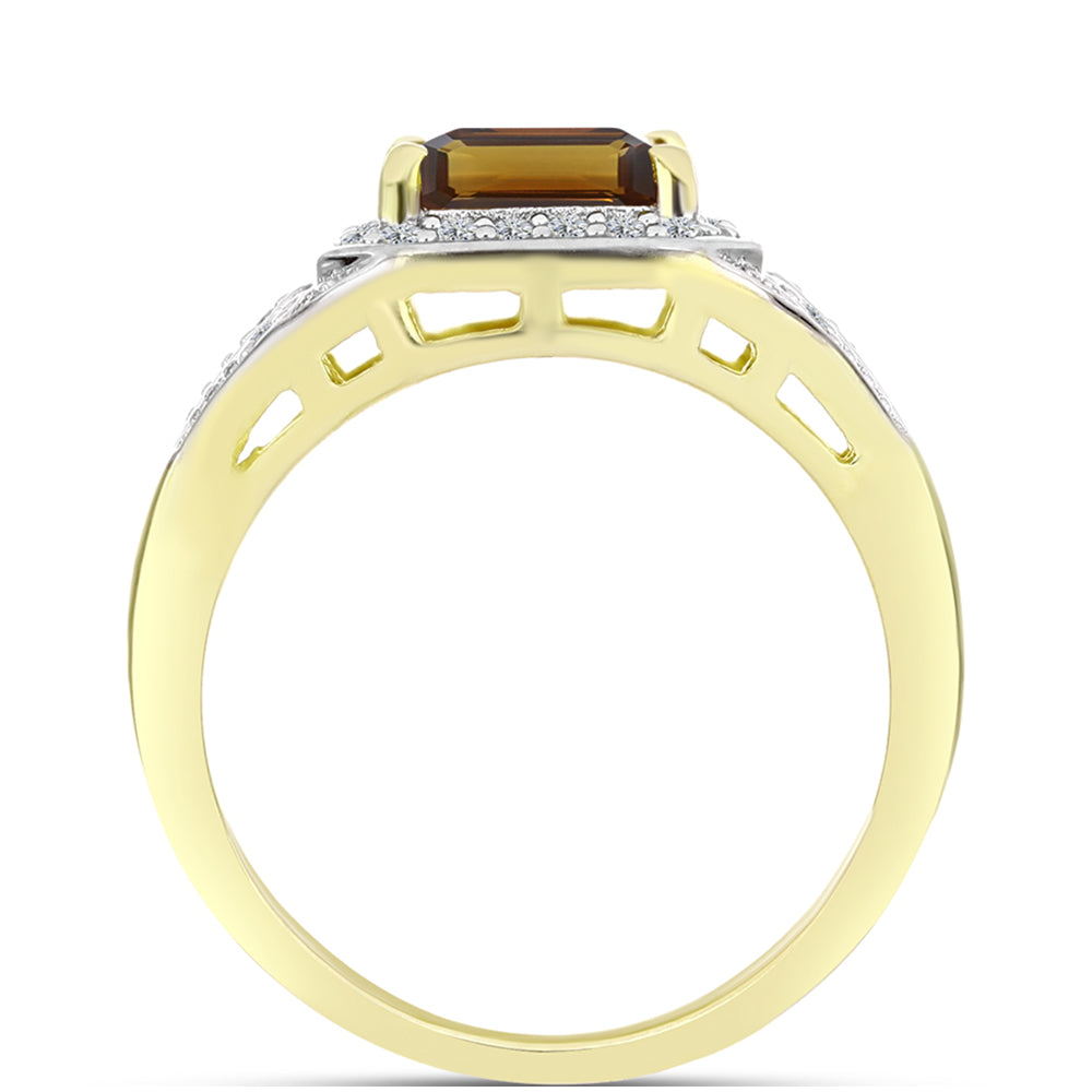 Inel din Argint 925 Placat cu Aur ( 4.59 grame ) cu Cuarț Coniac și Topaz Alb 2.35 Carate