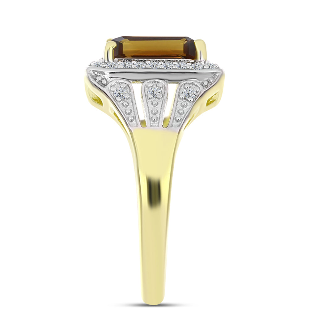 Inel din Argint 925 Placat cu Aur ( 4.59 grame ) cu Cuarț Coniac și Topaz Alb 2.35 Carate 4 