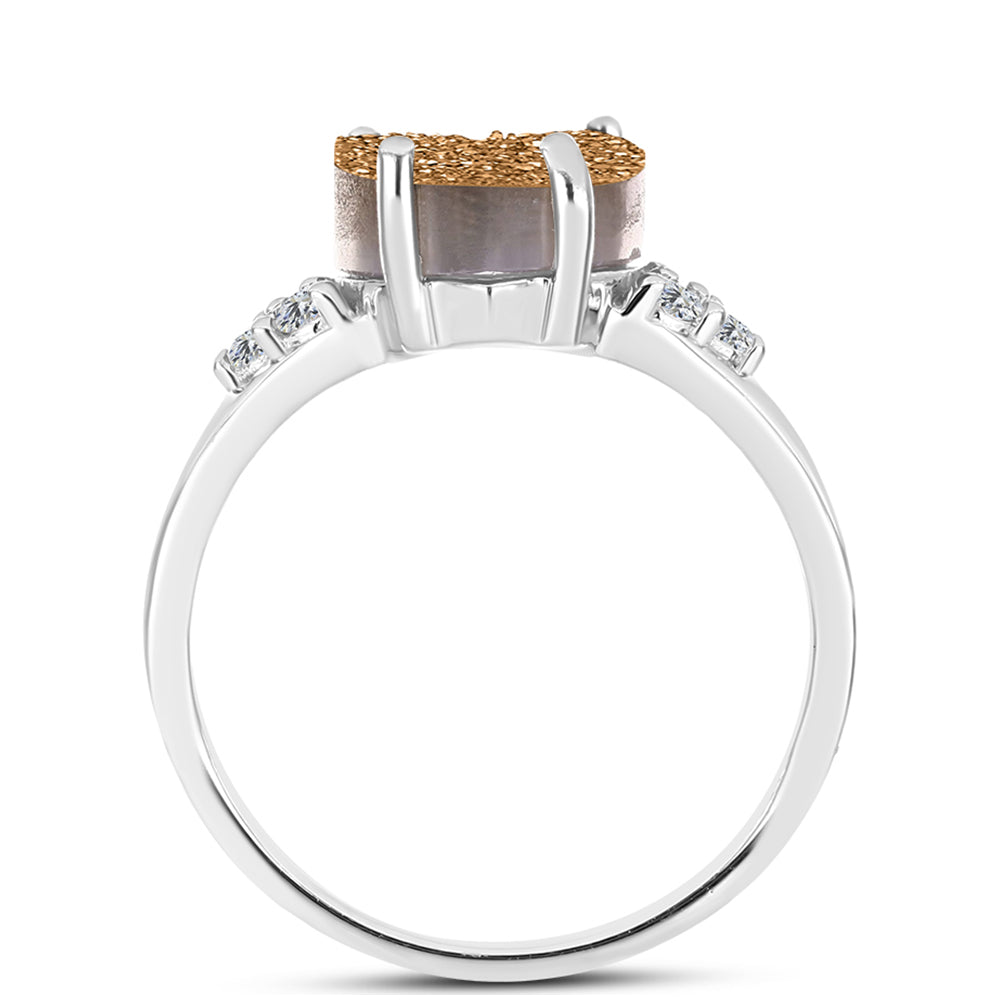 Inel din Argint 925 ( 2.83 grame ) cu Drusy Auriu și Topaz Alb 5.75 Carate 2 
