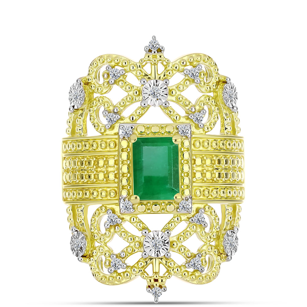 Inel din Argint 925 Placat cu Aur ( 6.84 grame ) cu Smarald Brazilian și Topaz Alb 1 Carate 1 