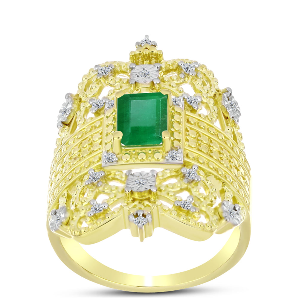 Inel din Argint 925 Placat cu Aur ( 6.84 grame ) cu Smarald Brazilian și Topaz Alb 1 Carate 3 