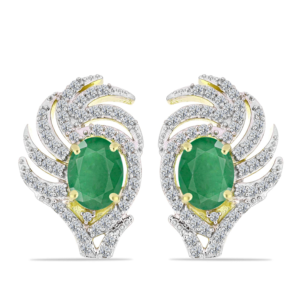 Cercei din Argint 925 Placat cu Aur ( 5.93 grame ) cu Smarald Brazilian și Topaz Alb 3.27 Carate