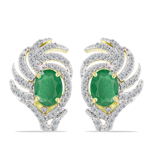 Cercei din Argint 925 Placat cu Aur ( 5.93 grame ) cu Smarald Brazilian și Topaz Alb 3.27 Carate