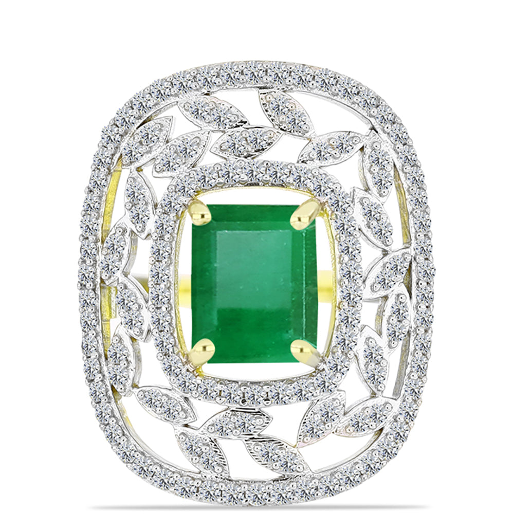 Inel din Argint 925 Placat cu Aur ( 4.41 grame ) cu Smarald Brazilian și Topaz Alb 3.28 Carate