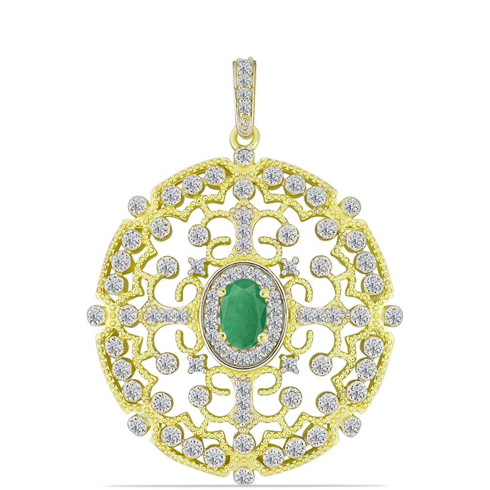 Pandantiv din Argint 925 Placat cu Aur ( 3.88 grame ) cu Smarald Brazilian și Topaz Alb 1.28 Carate 1 