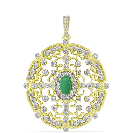 Pandantiv din Argint 925 Placat cu Aur ( 3.88 grame ) cu Smarald Brazilian și Topaz Alb 1.28 Carate