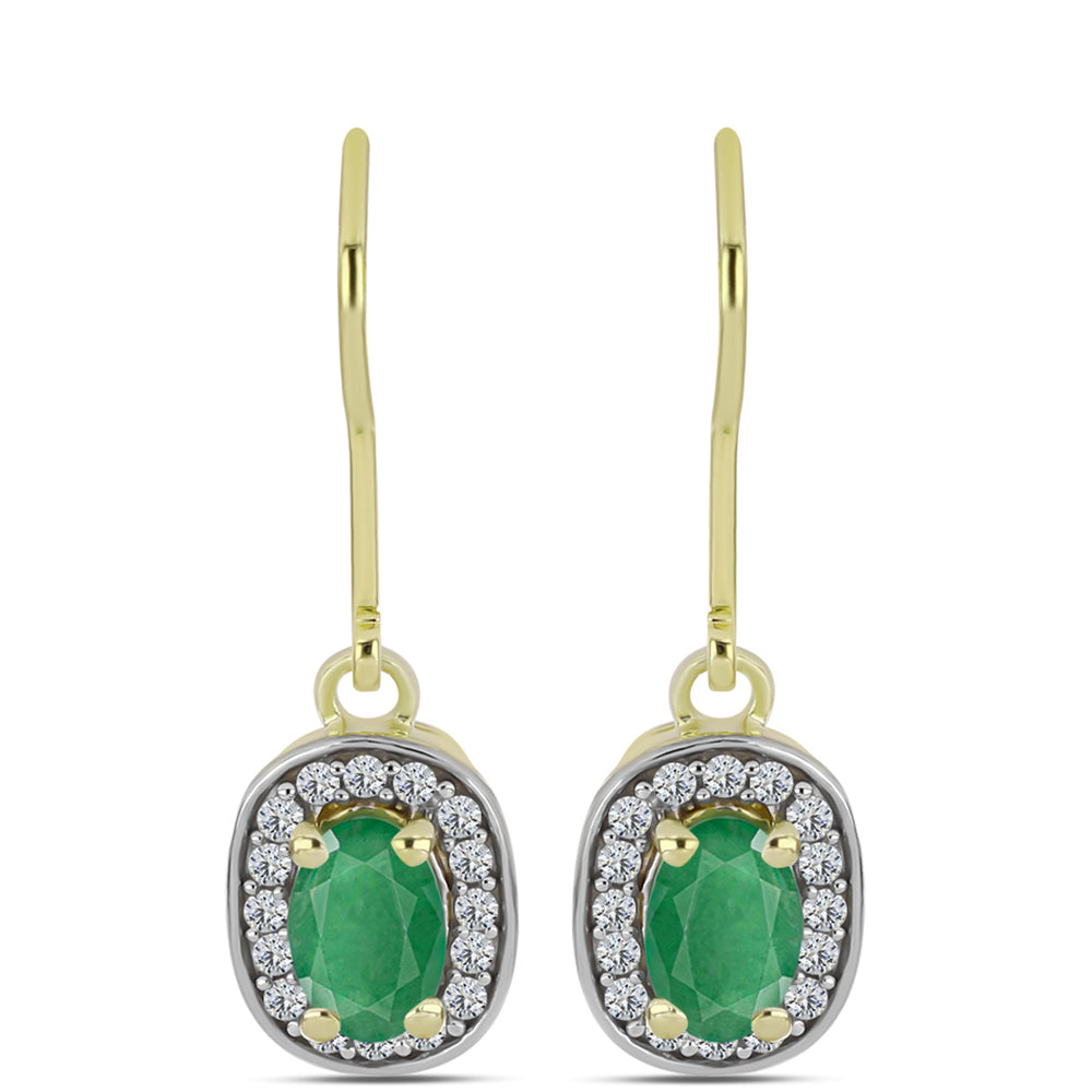 Cercei din Argint 925 Placat cu Aur ( 2.13 grame ) cu Smarald Brazilian și Topaz Alb 1.14 Carate 1 