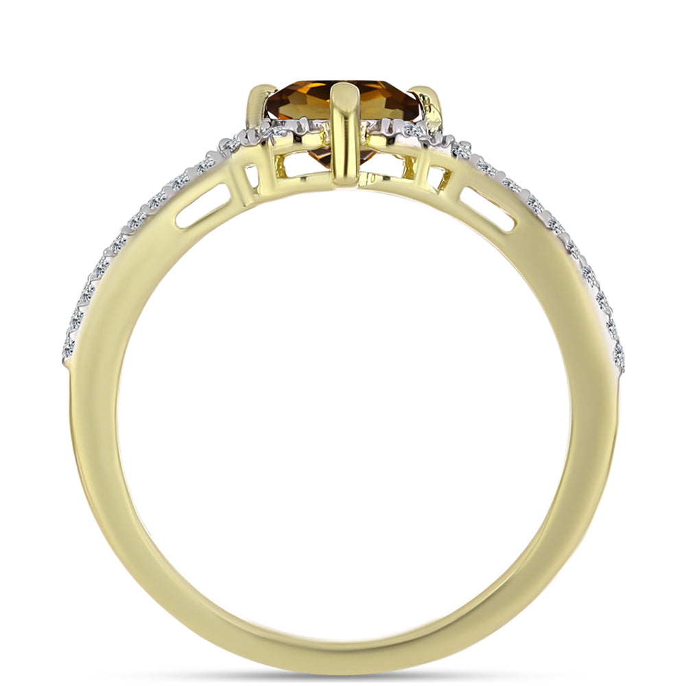 Inel din Argint 925 Placat cu Aur ( 2.19 grame ) cu Cuarț Coniac și Topaz Alb 1.03 Carate 2 