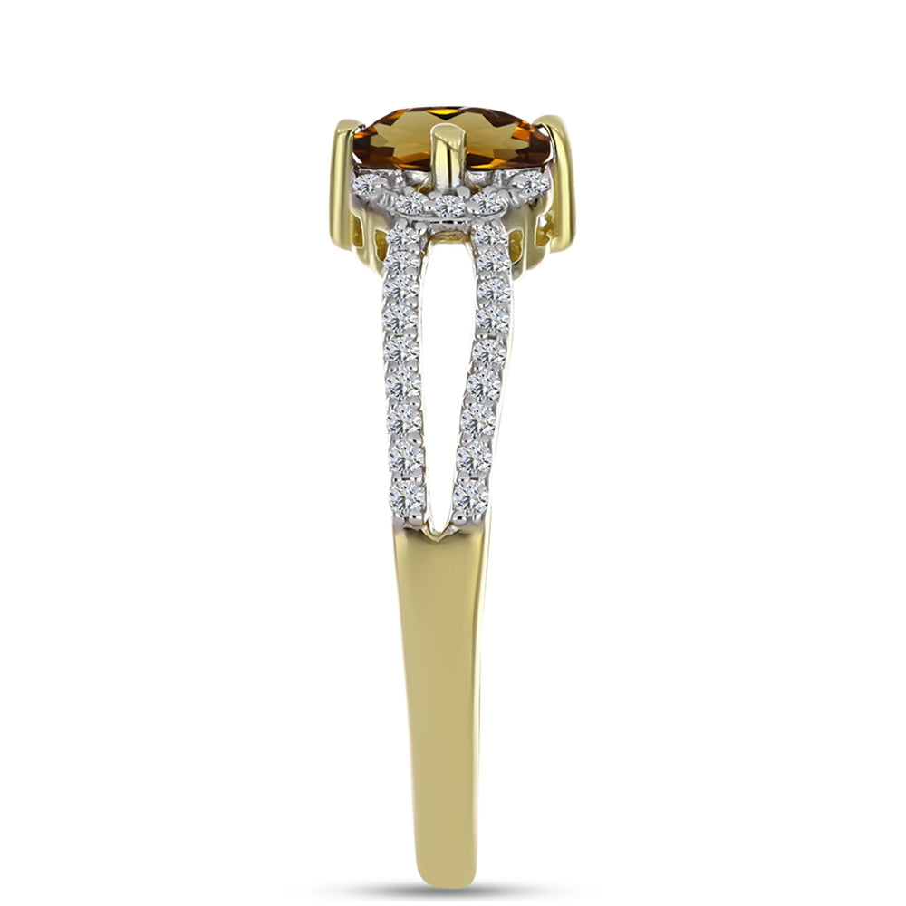 Inel din Argint 925 Placat cu Aur ( 2.19 grame ) cu Cuarț Coniac și Topaz Alb 1.03 Carate 4 