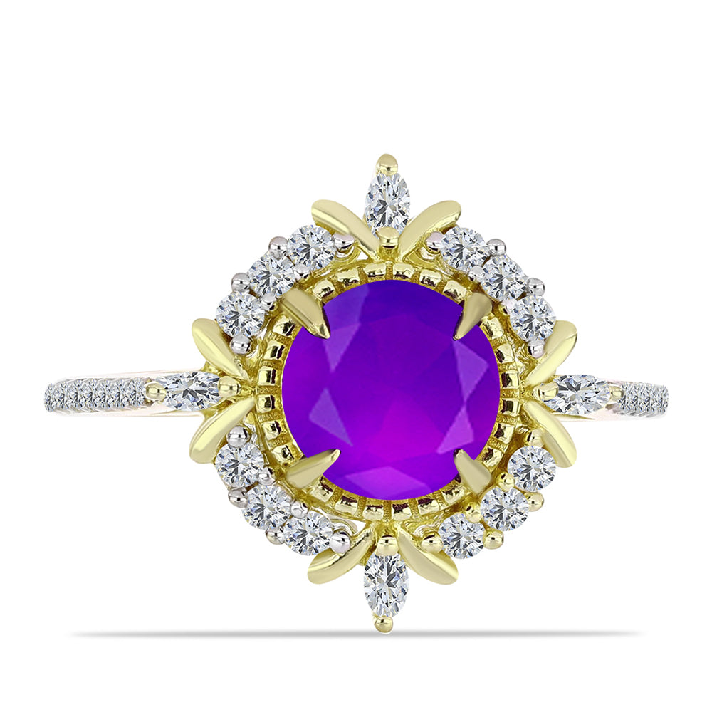 Inel din Argint 925 Placat cu Aur ( 3.59 grame ) cu Agat Violet și Topaz Alb 2.42 Carate