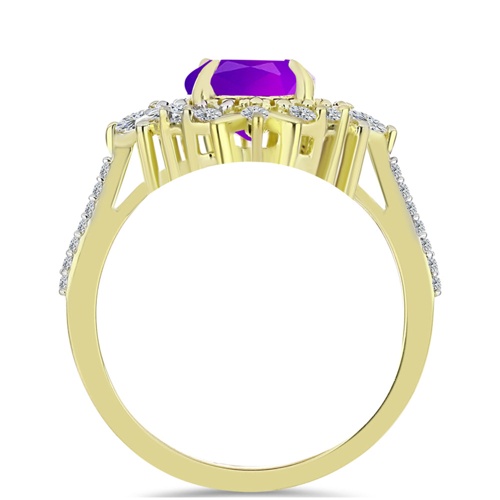 Inel din Argint 925 Placat cu Aur ( 3.59 grame ) cu Agat Violet și Topaz Alb 2.42 Carate 2 