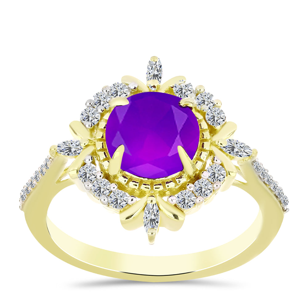 Inel din Argint 925 Placat cu Aur ( 3.59 grame ) cu Agat Violet și Topaz Alb 2.42 Carate 3 