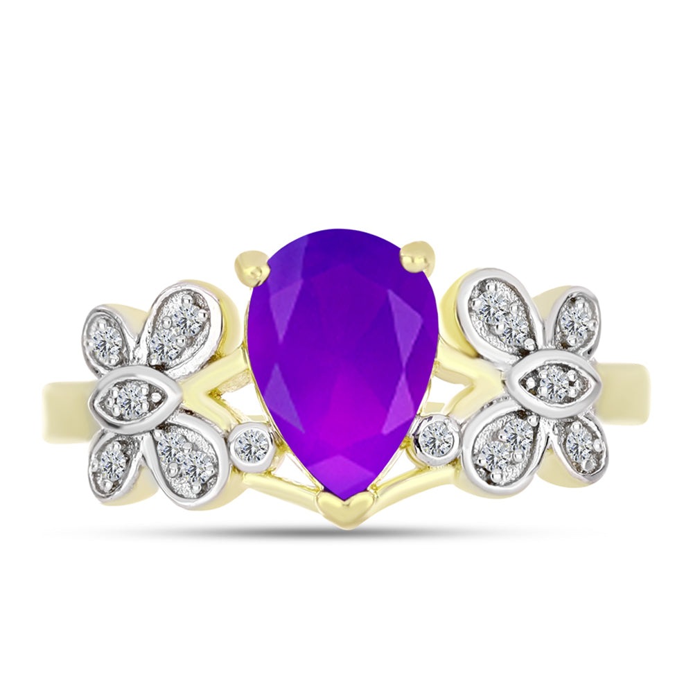 Inel din Argint 925 Placat cu Aur ( 3.37 grame ) cu Agat Violet și Topaz Alb 1.92 Carate 1 