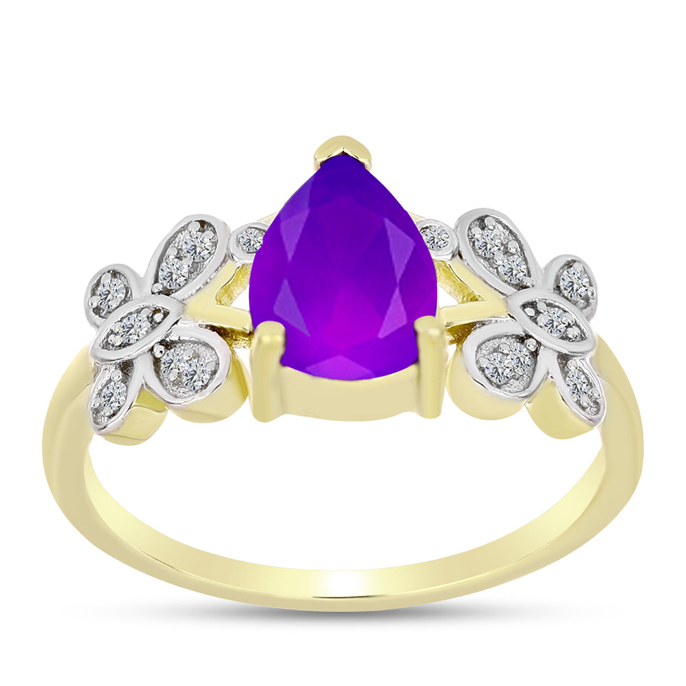 Inel din Argint 925 Placat cu Aur ( 3.37 grame ) cu Agat Violet și Topaz Alb 1.92 Carate 3 