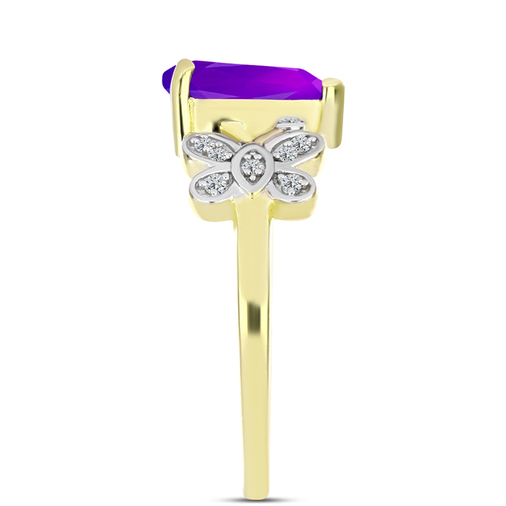 Inel din Argint 925 Placat cu Aur ( 3.37 grame ) cu Agat Violet și Topaz Alb 1.92 Carate 4 