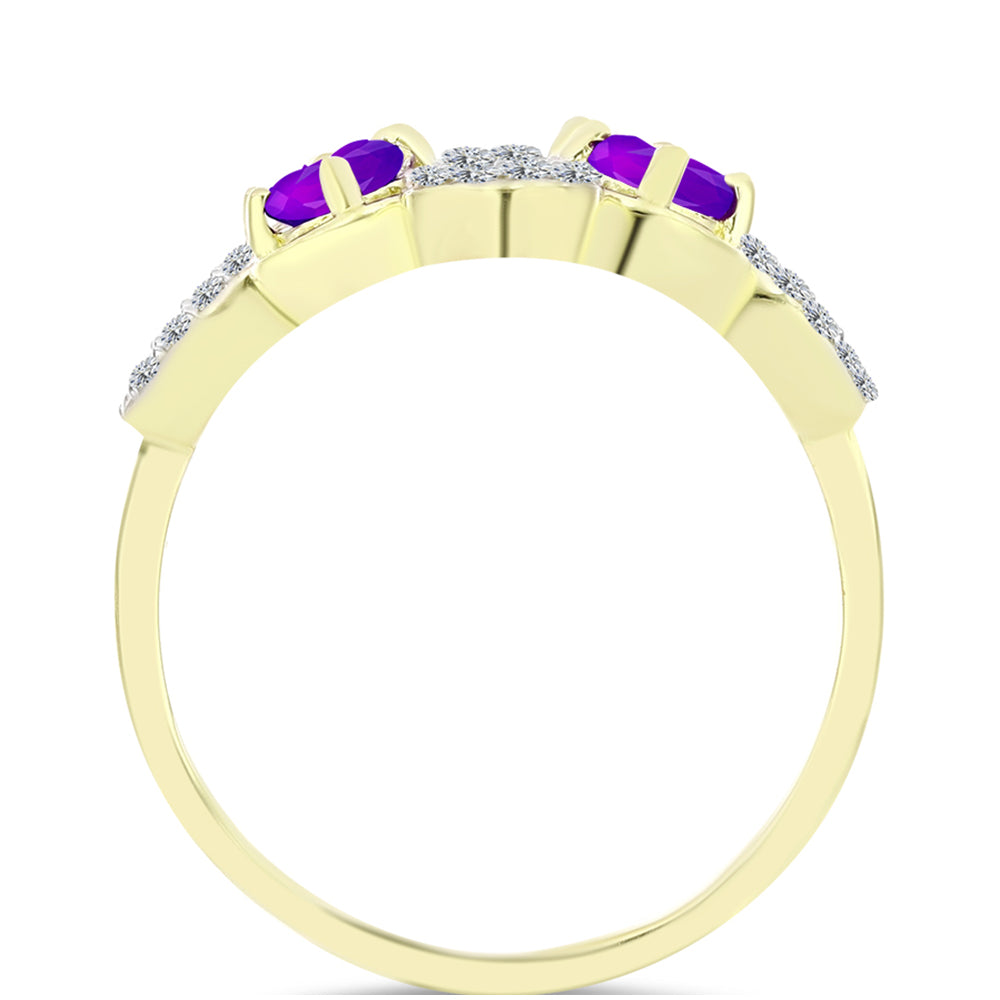 Inel din Argint 925 Placat cu Aur ( 4.36 grame ) cu Agat Violet și Topaz Alb 1.59 Carate 2 