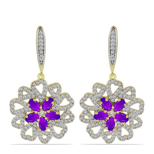 Cercei din Argint 925 Placat cu Aur ( 10.13 grame ) cu Agat Violet și Topaz Alb 3.97 Carate