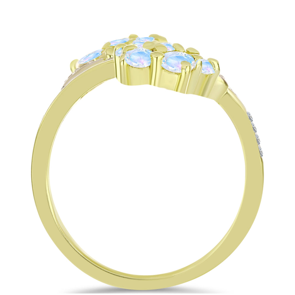Inel din Argint 925 Placat cu Aur ( 3.74 grame ) cu Piatra Lunii Curcubeu și Topaz Alb 1.36 Carate 2 