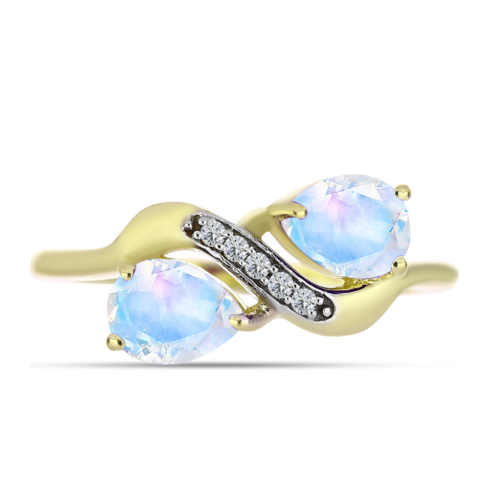 Inel din Argint 925 Placat cu Aur ( 2.41 grame ) cu Piatra Lunii Curcubeu și Topaz Alb 1.34 Carate 1 