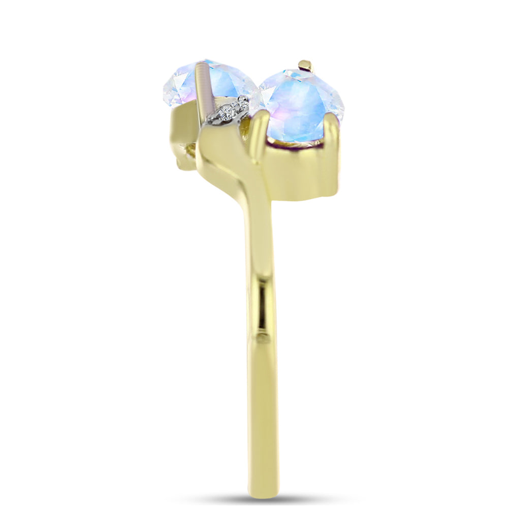 Inel din Argint 925 Placat cu Aur ( 2.41 grame ) cu Piatra Lunii Curcubeu și Topaz Alb 1.34 Carate 4 