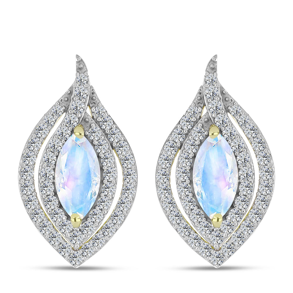 Cercei din Argint 925 Placat cu Aur ( 5.57 grame ) cu Piatra Lunii Curcubeu și Topaz Alb 3.54 Carate 1 
