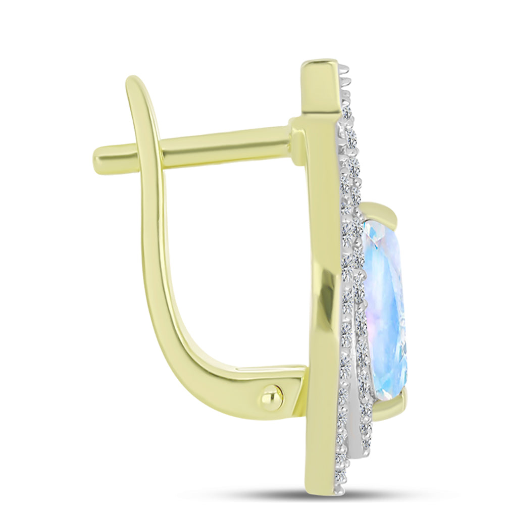 Cercei din Argint 925 Placat cu Aur ( 5.57 grame ) cu Piatra Lunii Curcubeu și Topaz Alb 3.54 Carate 2 