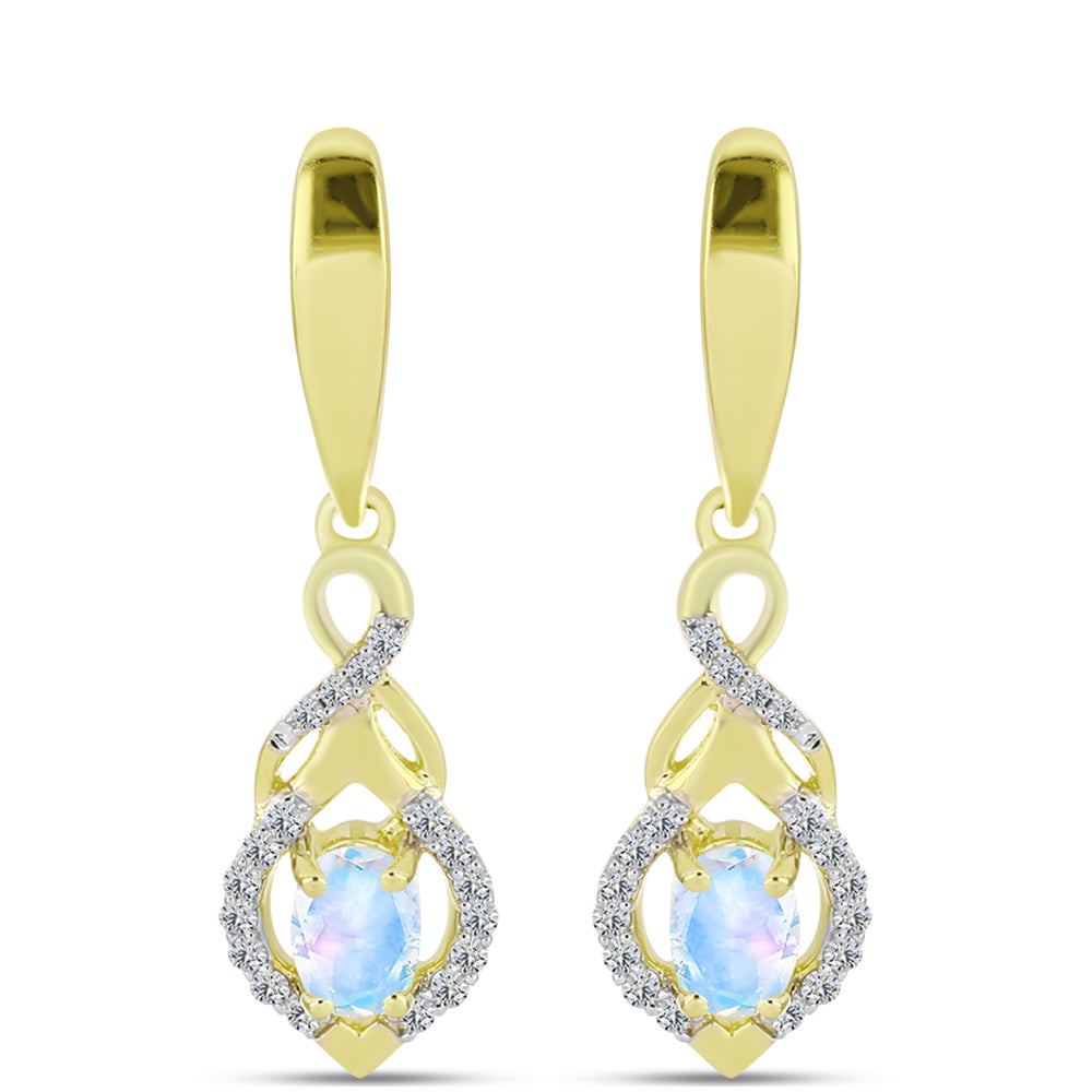 Cercei din Argint 925 Placat cu Aur ( 3.55 grame ) cu Piatra Lunii Curcubeu și Topaz Alb 1.26 Carate