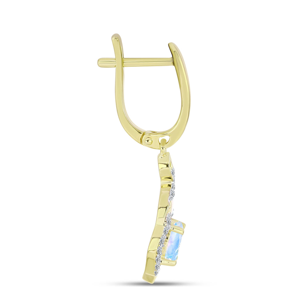 Cercei din Argint 925 Placat cu Aur ( 3.55 grame ) cu Piatra Lunii Curcubeu și Topaz Alb 1.26 Carate 2 