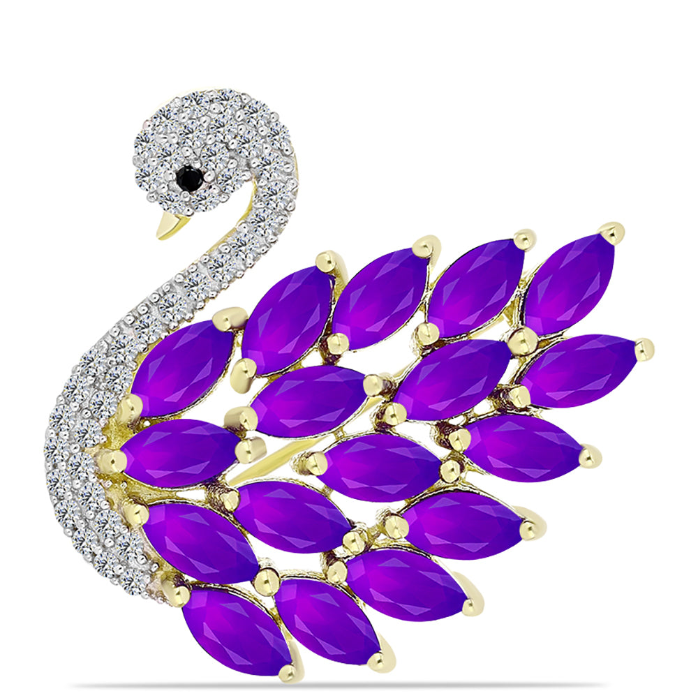 Broşă din Argint 925 Placat cu Aur ( 4.32 grame ) cu Agat Violet și Spinel Negru 3.88 Carate 1 