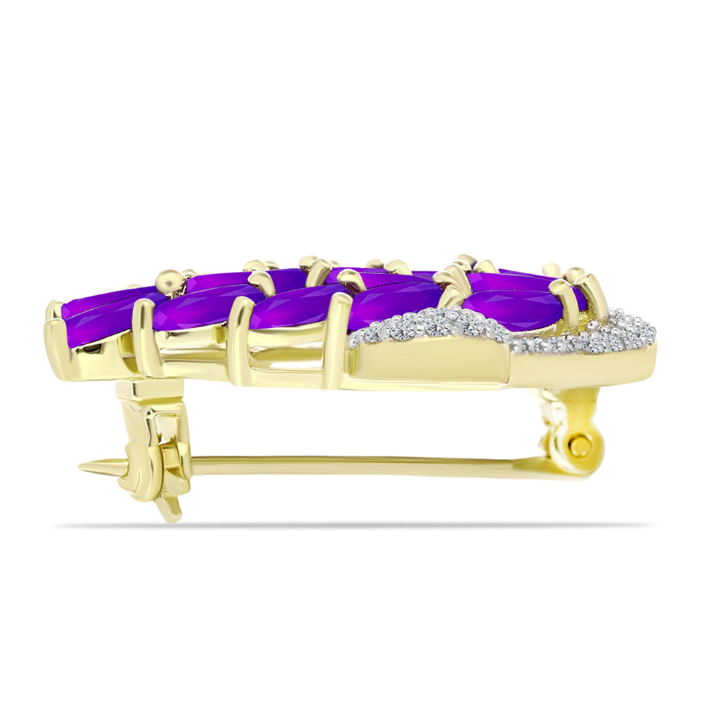 Broşă din Argint 925 Placat cu Aur ( 4.32 grame ) cu Agat Violet și Spinel Negru 3.88 Carate 2 
