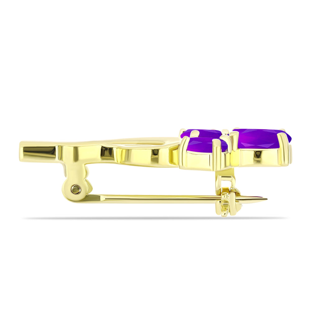 Broşă din Argint 925 Placat cu Aur ( 2.57 grame ) cu Agat Violet 1.09 Carate 2 