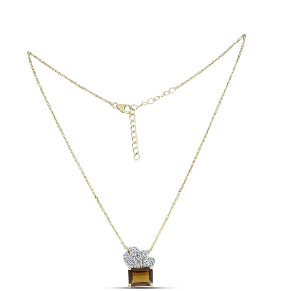 Colier din Argint 925 Placat cu Aur ( 4.11 grame ) cu Cuarț Coniac și Topaz Alb 3.37 Carate