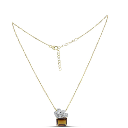 Colier din Argint 925 Placat cu Aur ( 4.11 grame ) cu Cuarț Coniac și Topaz Alb 3.37 Carate