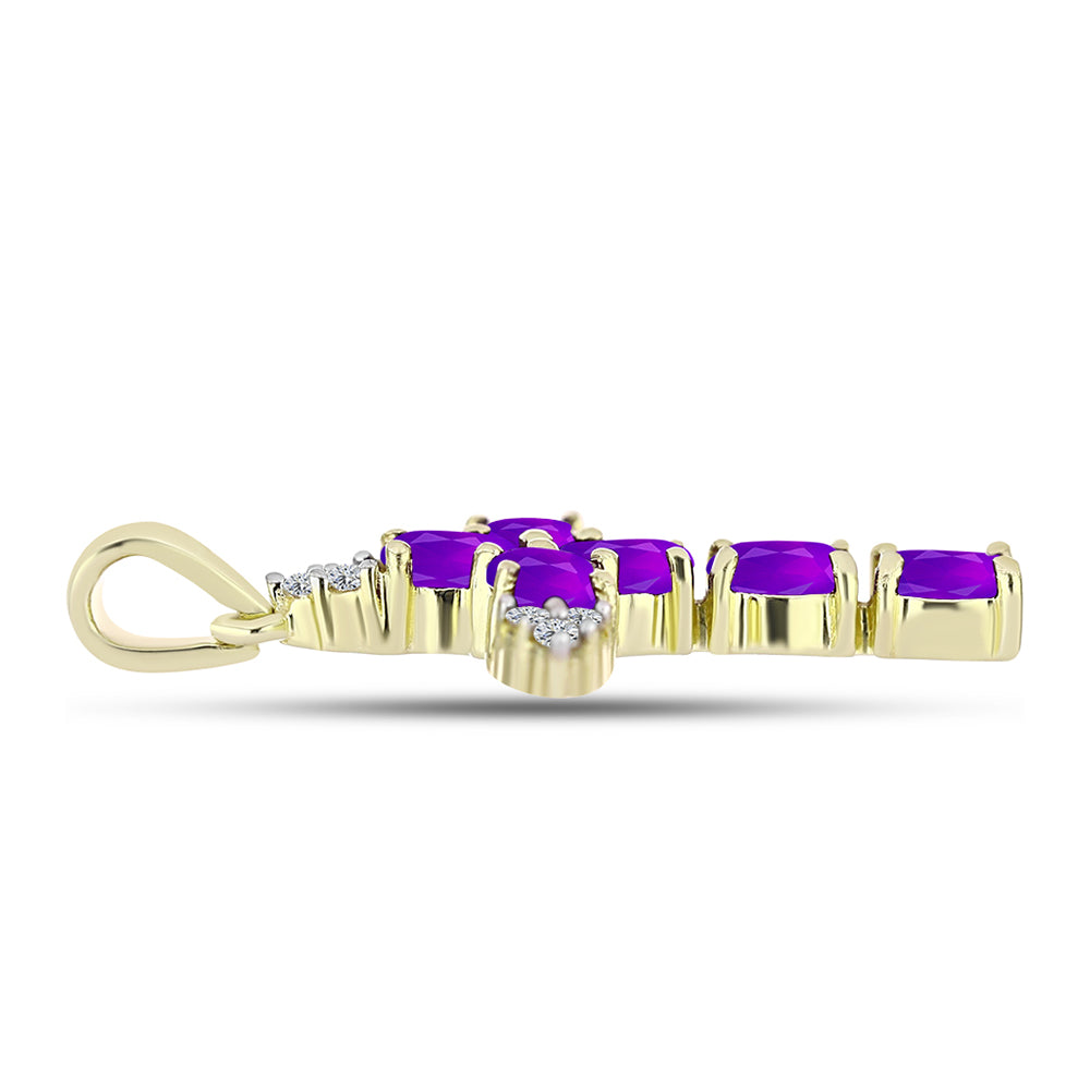 Cruce Pandantiv din Argint 925 Placat cu Aur ( 2.21 grame ) cu Agat Violet și Topaz Alb 2.06 Carate 2 