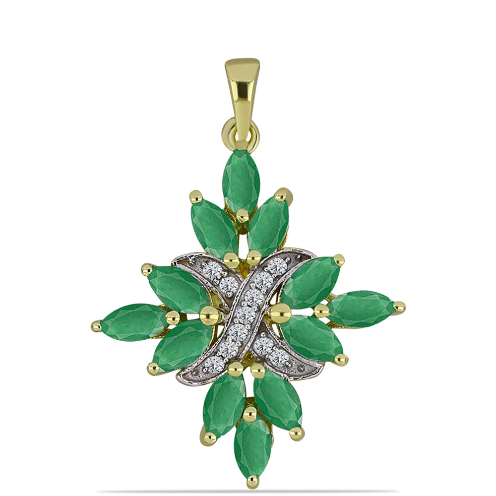 Pandantiv din Argint 925 Placat cu Aur ( 2.13 grame ) cu Smarald Brazilian și Topaz Alb 1.71 Carate 1 