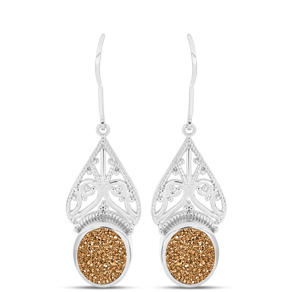 Cercei din Argint 925 ( 6.06 grame ) cu Drusy Auriu 5.35 Carate 1 