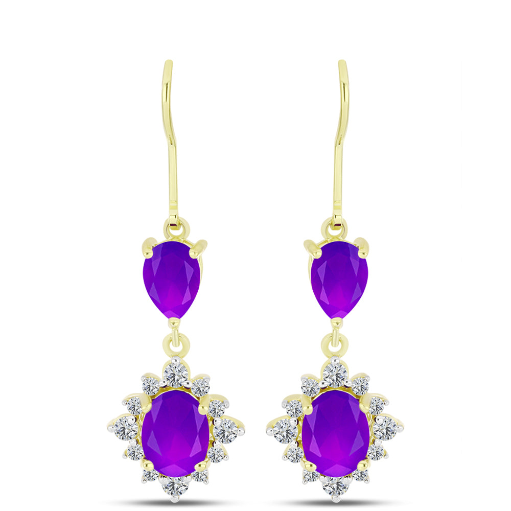 Cercei din Argint 925 Placat cu Aur ( 3.18 grame ) cu Agat Violet și Topaz Alb 4.1 Carate