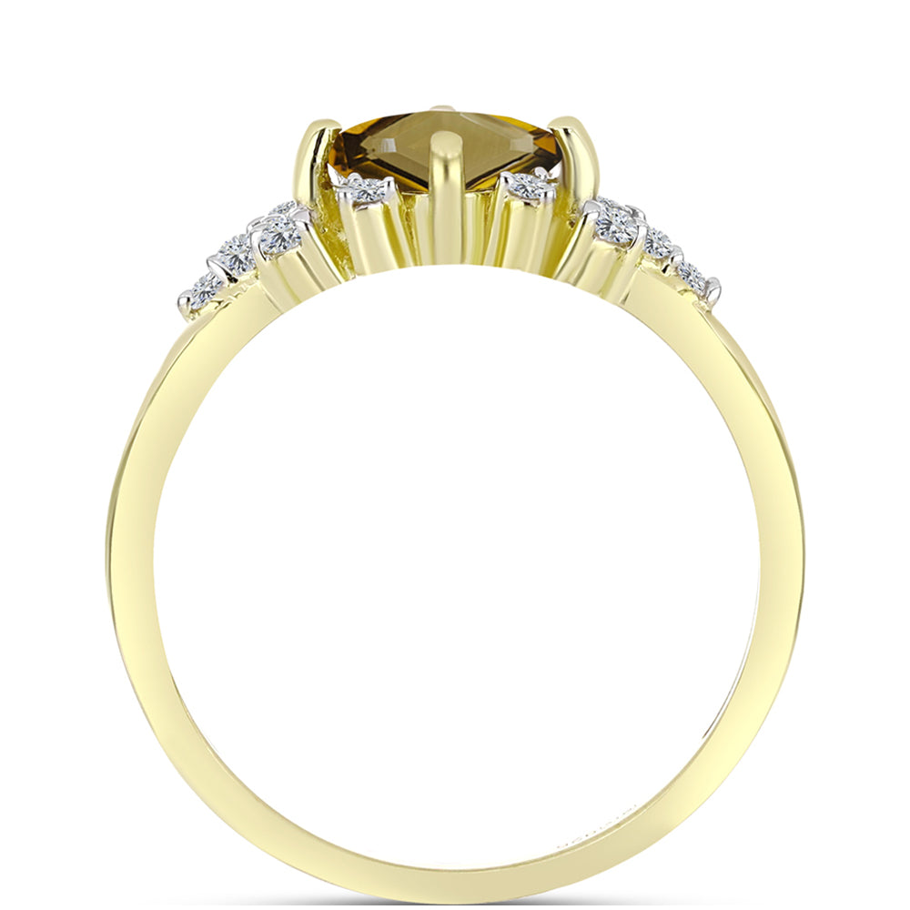 Inel din Argint 925 Placat cu Aur ( 2 grame ) cu Cuarț Coniac și Topaz Alb 0.88 Carate