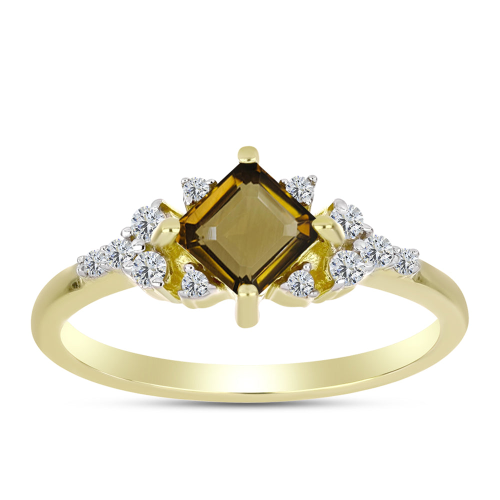 Inel din Argint 925 Placat cu Aur ( 2 grame ) cu Cuarț Coniac și Topaz Alb 0.88 Carate 3 